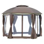 Brown Steel Gazebo Paradise: 12x12 Party Tent with Double Roof, Curtains and Netting