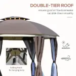 Brown Steel Gazebo Paradise: 12x12 Party Tent with Double Roof, Curtains and Netting - Image 4