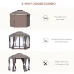 Brown Steel Gazebo Paradise: 12x12 Party Tent with Double Roof, Curtains and Netting - Image 6