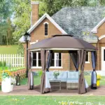 Brown Steel Gazebo Paradise: 12x12 Party Tent with Double Roof, Curtains and Netting - Image 10