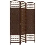 HOMCOM Brown Wave 3-Panel Folding Privacy Screen, Lightweight Room Divider for Home Office