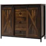 HOMCOM Buffet Kitchen Cabinet, Kitchen Sideboard Cabinet with Barn Doors, 3 Drawers and Adjustable Shelves for Living Room, Rustic Brown - Image 11