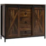HOMCOM Buffet Kitchen Cabinet, Kitchen Sideboard Cabinet with Barn Doors, 3 Drawers and Adjustable Shelves for Living Room, Rustic Brown