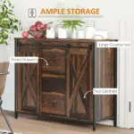 HOMCOM Buffet Kitchen Cabinet, Kitchen Sideboard Cabinet with Barn Doors, 3 Drawers and Adjustable Shelves for Living Room, Rustic Brown - Image 4