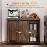 HOMCOM Buffet Kitchen Cabinet, Kitchen Sideboard Cabinet with Barn Doors, 3 Drawers and Adjustable Shelves for Living Room, Rustic Brown - Image 5