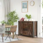 HOMCOM Buffet Kitchen Cabinet, Kitchen Sideboard Cabinet with Barn Doors, 3 Drawers and Adjustable Shelves for Living Room, Rustic Brown - Image 10