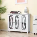 HOMCOM Buffet Sideboard Modern White Kitchen Cabinet with Glass Doors Storage for Dining Room Bedroom - Image 2
