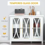 HOMCOM Buffet Sideboard Modern White Kitchen Cabinet with Glass Doors Storage for Dining Room Bedroom - Image 6