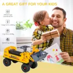 Bulldozer Ride-On Toy Excavator, Multi-functional with Steering Wheel, Under Seat Storage, Yellow, Ages 2-3 - Image 4