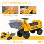 Bulldozer Ride-On Toy Excavator, Multi-functional with Steering Wheel, Under Seat Storage, Yellow, Ages 2-3 - Image 5