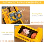 Bulldozer Ride-On Toy Excavator, Multi-functional with Steering Wheel, Under Seat Storage, Yellow, Ages 2-3 - Image 6