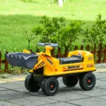 Bulldozer Ride-On Toy Excavator, Multi-functional with Steering Wheel, Under Seat Storage, Yellow, Ages 2-3 - Image 10