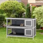 Bunny Cage Outdoor, 54" 2-Level Wooden Cage, with Lockable Doors, Removable Tray and Waterproof Roof, for Outdoor/Indoor Dark Grey - Image 2