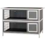 Bunny Cage Outdoor, 54" 2-Level Wooden Cage, with Lockable Doors, Removable Tray and Waterproof Roof, for Outdoor/Indoor Dark Grey - Image 11