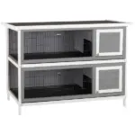 Bunny Cage Outdoor, 54" 2-Level Wooden Cage, with Lockable Doors, Removable Tray and Waterproof Roof, for Outdoor/Indoor Dark Grey