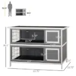 Bunny Cage Outdoor, 54" 2-Level Wooden Cage, with Lockable Doors, Removable Tray and Waterproof Roof, for Outdoor/Indoor Dark Grey - Image 3