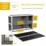 Bunny Cage Outdoor, 54" 2-Level Wooden Cage, with Lockable Doors, Removable Tray and Waterproof Roof, for Outdoor/Indoor Dark Grey - Image 5