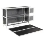Bunny Cage Outdoor, 54" 2-Level Wooden Cage, with Lockable Doors, Removable Tray and Waterproof Roof, for Outdoor/Indoor Dark Grey - Image 8
