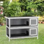 Bunny Cage Outdoor, 54" 2-Level Wooden Cage, with Lockable Doors, Removable Tray and Waterproof Roof, for Outdoor/Indoor Dark Grey - Image 10