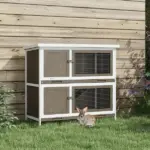 Bunny House Indoor, Wooden Hutch with Ramp for Indoor/Outdoor Use Durable Brown - Image 2