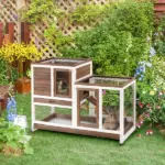 Bunny Hutch with Wheels Ramp Removable Tray, Solid Fir Wood Bunny Cage, Bunny Houses, Brown - Image 2