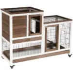 Bunny Hutch with Wheels Ramp Removable Tray, Solid Fir Wood Bunny Cage, Bunny Houses, Brown - Image 11