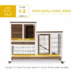 Bunny Hutch with Wheels Ramp Removable Tray, Solid Fir Wood Bunny Cage, Bunny Houses, Brown - Image 4