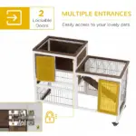 Bunny Hutch with Wheels Ramp Removable Tray, Solid Fir Wood Bunny Cage, Bunny Houses, Brown - Image 5