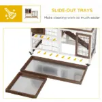 Bunny Hutch with Wheels Ramp Removable Tray, Solid Fir Wood Bunny Cage, Bunny Houses, Brown - Image 6