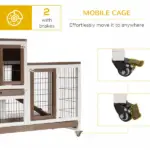 Bunny Hutch with Wheels Ramp Removable Tray, Solid Fir Wood Bunny Cage, Bunny Houses, Brown - Image 7