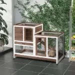 Bunny Hutch with Wheels Ramp Removable Tray, Solid Fir Wood Bunny Cage, Bunny Houses, Brown - Image 10