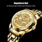 Gold Tone Mens Quartz Watch with Decorative Stone Accents and Stainless Steel Band - Image 5