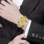 Gold Tone Mens Quartz Watch with Decorative Stone Accents and Stainless Steel Band - Image 7