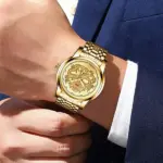 Gold Tone Mens Quartz Watch with Decorative Stone Accents and Stainless Steel Band - Image 8