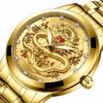 Gold Tone Mens Quartz Watch with Decorative Stone Accents and Stainless Steel Band - Image 9