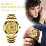 Gold Tone Mens Quartz Watch with Decorative Stone Accents and Stainless Steel Band - Image 13