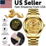 Gold Tone Mens Quartz Watch with Decorative Stone Accents and Stainless Steel Band