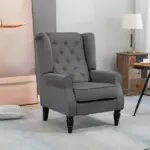 HOMCOM Button-Tufted Accent Chair Dark Gray with Round Armrests and Wood Legs for Living Room - Image 2