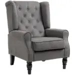 HOMCOM Button-Tufted Accent Chair Dark Gray with Round Armrests and Wood Legs for Living Room