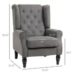 HOMCOM Button-Tufted Accent Chair Dark Gray with Round Armrests and Wood Legs for Living Room - Image 3
