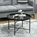 HOMCOM Cafe Table for Living Room, 24 Inch Round Center Table with Hammered Tray Top and Metal Frame for Bedroom, Black - Image 2