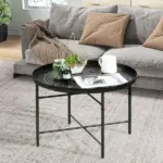 HOMCOM Cafe Table for Living Room, 24 Inch Round Center Table with Hammered Tray Top and Metal Frame for Bedroom, Black - Image 11