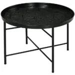 HOMCOM Cafe Table for Living Room, 24 Inch Round Center Table with Hammered Tray Top and Metal Frame for Bedroom, Black