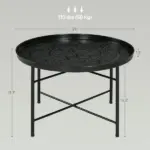 HOMCOM Cafe Table for Living Room, 24 Inch Round Center Table with Hammered Tray Top and Metal Frame for Bedroom, Black - Image 3