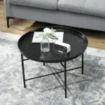 HOMCOM Cafe Table for Living Room, 24 Inch Round Center Table with Hammered Tray Top and Metal Frame for Bedroom, Black - Image 6