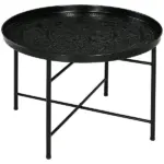 HOMCOM Cafe Table for Living Room, 24 Inch Round Center Table with Hammered Tray Top and Metal Frame for Bedroom, Black - Image 10
