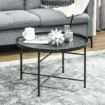 HOMCOM Cafe Table for Living Room, 24" Round Center Table with Hammered Tray Top and Metal Frame for Bedroom, Pewter - Image 2
