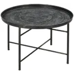 HOMCOM Cafe Table for Living Room, 24" Round Center Table with Hammered Tray Top and Metal Frame for Bedroom, Pewter - Image 11