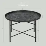 HOMCOM Cafe Table for Living Room, 24" Round Center Table with Hammered Tray Top and Metal Frame for Bedroom, Pewter - Image 3