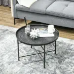 HOMCOM Cafe Table for Living Room, 24" Round Center Table with Hammered Tray Top and Metal Frame for Bedroom, Pewter - Image 6